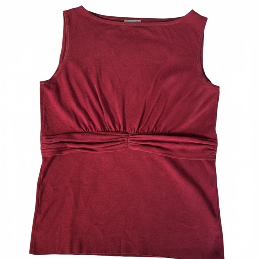 Ann Taylor Elegant Wine Sleeveless Top, Silk Blend, Sweater Feel, Boat Neck